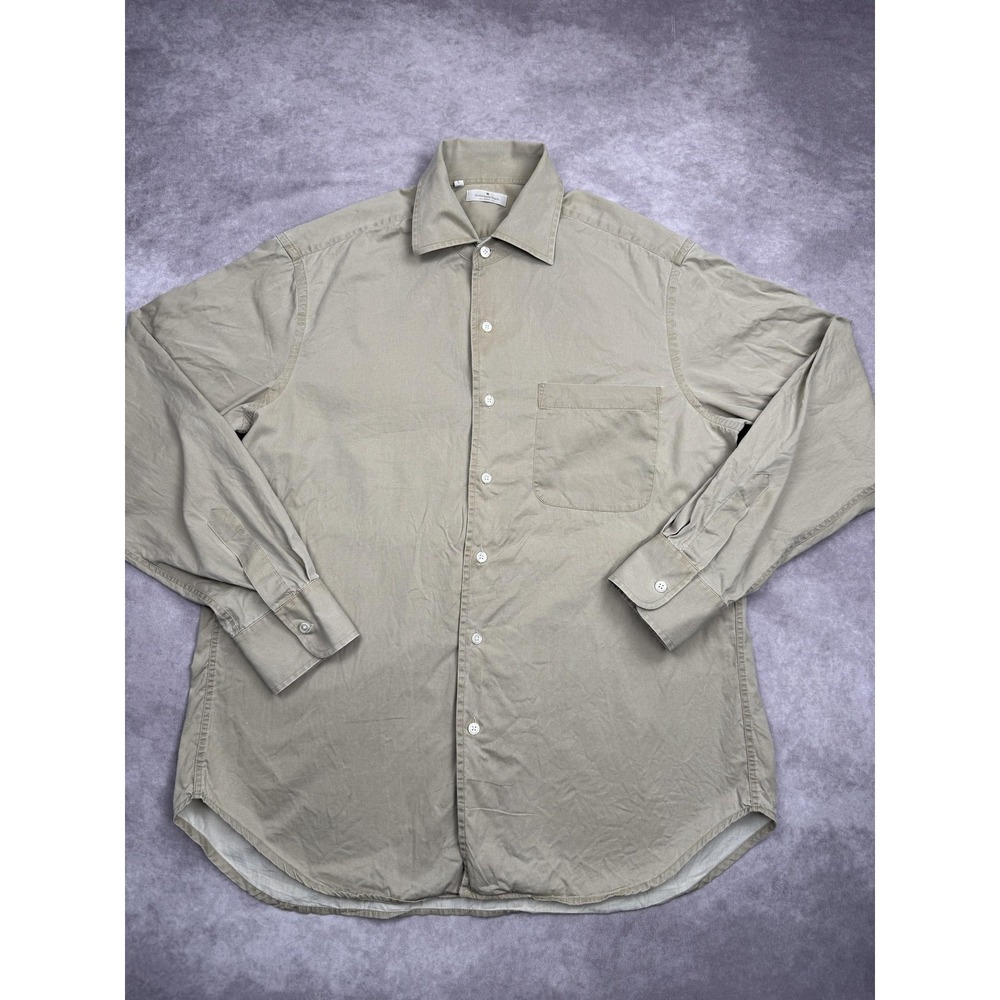 Ermenegildo Zegna Shirt Mens Large Tan Soft Button Up Long Sleeve‎ Made Italy